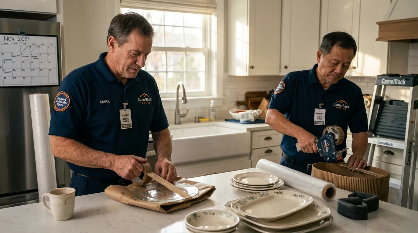 Professional crew packing kitchen dishware in Arnold, CA